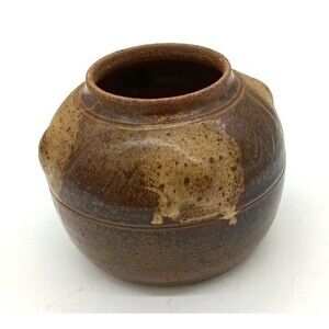 Vtg Horton Studio Art Pottery Brown/Tan Speckled 5" Stoneware Vase Signed